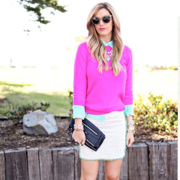 J. Crew Green White Metallic Tweed Fringe Mini Skirt Sz 0 - Picture 3 of 15